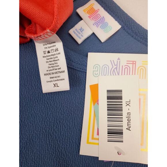 NWT LuLaRoe Amelia XL Dress Blue Coral Colorblock Zipper Pockets Womens Size - Picture 6 of 6